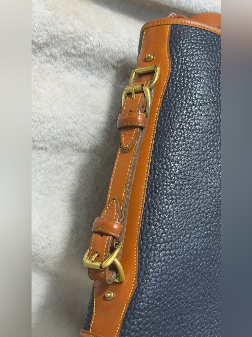 Vintage Dooney & Bourke AWL Cavalry Crossbody Shoulder Satchel Bag Navy Tan USA - Picture 16 of 16